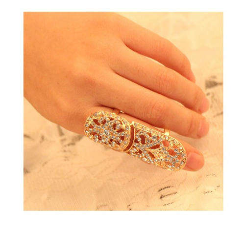 Ladies Stunning Golden Diamante Knuckle Ring